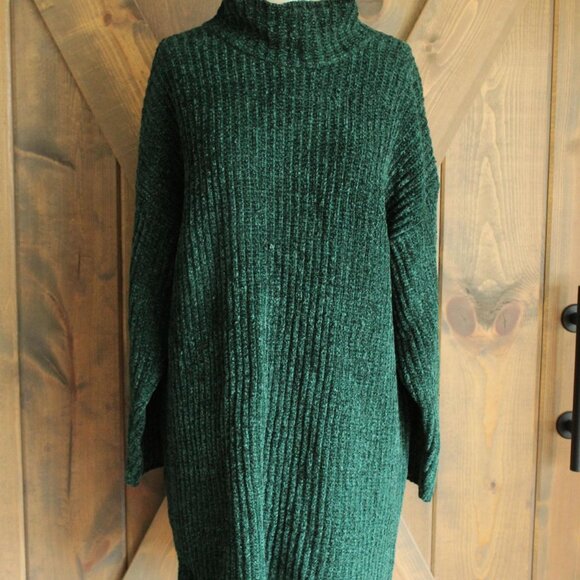 Vintage 1980s Sweater, Kenzo Paris Green Chenille Turtleneck Tunic - Picture 3 of 11